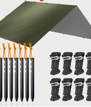 Waterdicht Bushcraft Tarp 19 Ophangpunten – Multifunctioneel Zonnescherm en Outdoor Luifel 3x3m / 3x4m / 3x5m / 4x4m
