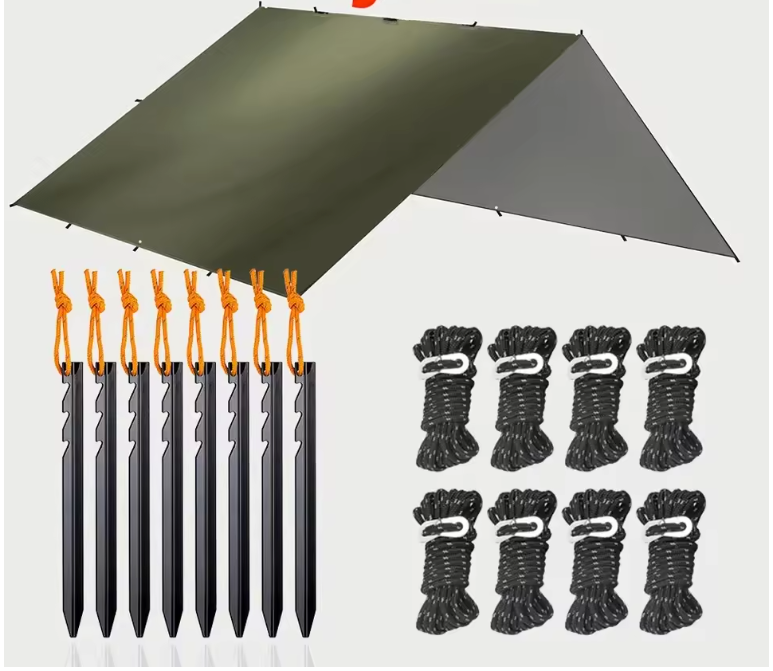Waterdicht Bushcraft Tarp 19 Ophangpunten – Multifunctioneel Zonnescherm en Outdoor Luifel 3x3m / 3x4m / 3x5m / 4x4m