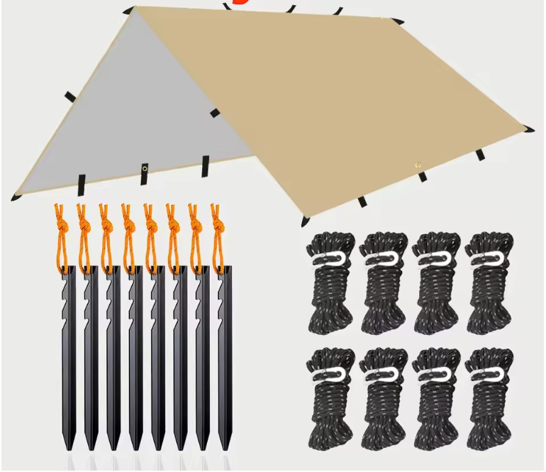 Waterdicht Bushcraft Tarp 19 Ophangpunten – Multifunctioneel Zonnescherm en Outdoor Luifel 3x3m / 3x4m / 3x5m / 4x4m