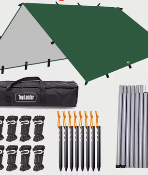Waterdicht Bushcraft Tarp 19 Ophangpunten – Multifunctioneel Zonnescherm en Outdoor Luifel 3x3m / 3x4m / 3x5m / 4x4m