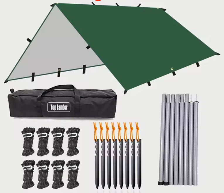 Waterdicht Bushcraft Tarp 19 Ophangpunten – Multifunctioneel Zonnescherm en Outdoor Luifel 3x3m / 3x4m / 3x5m / 4x4m