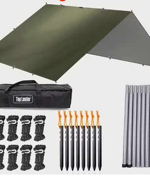 Waterdicht Bushcraft Tarp 19 Ophangpunten – Multifunctioneel Zonnescherm en Outdoor Luifel 3x3m / 3x4m / 3x5m / 4x4m