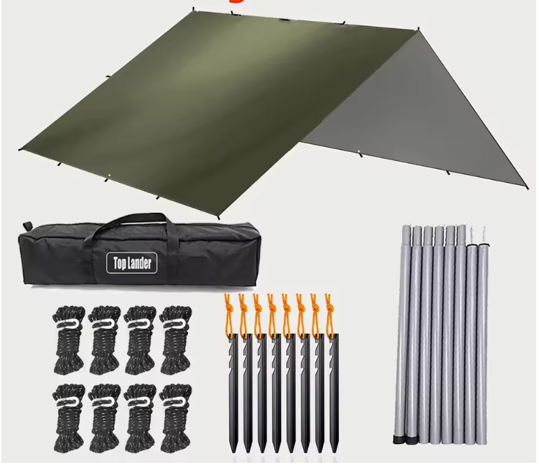 Waterdicht Bushcraft Tarp 19 Ophangpunten – Multifunctioneel Zonnescherm en Outdoor Luifel 3x3m / 3x4m / 3x5m / 4x4m
