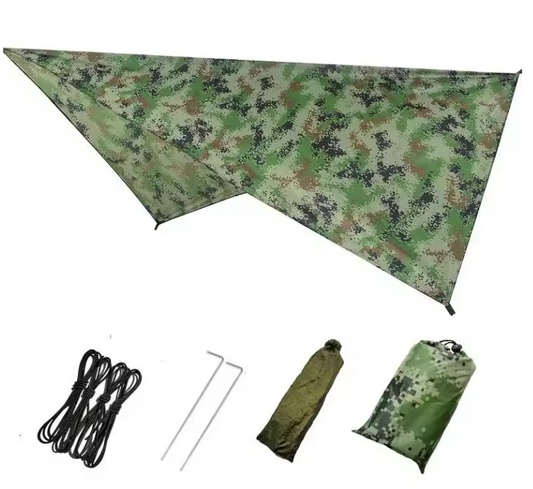 Waterdichte Outdoor Tarp 230x140 cm – Multifunctioneel Zonnescherm, Regenluifel en Picknickmat voor Camping en BBQ