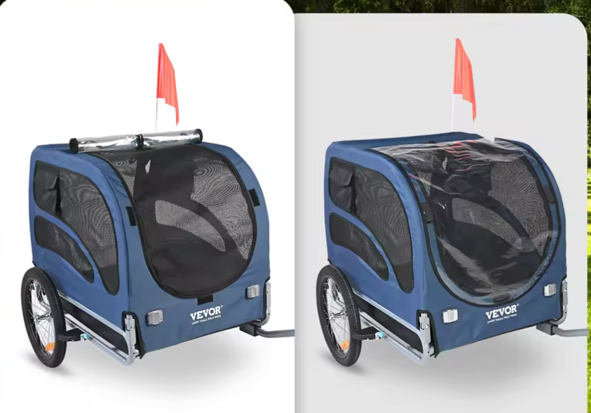 Opvouwbare Hondenfietskar – Fietsaanhanger voor Huisdieren tot 45 kg met Reflectoren en Vlag