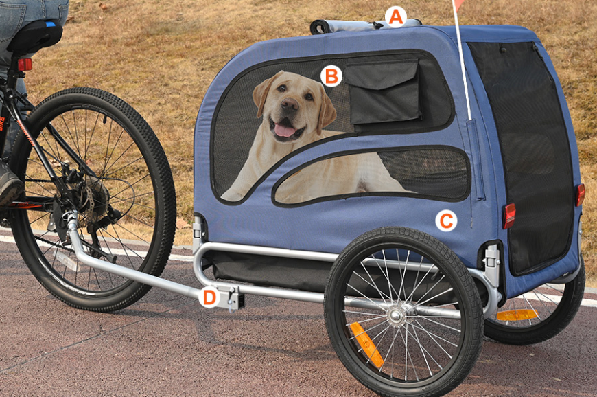 Opvouwbare Hondenfietskar – Fietsaanhanger voor Huisdieren tot 45 kg met Reflectoren en Vlag