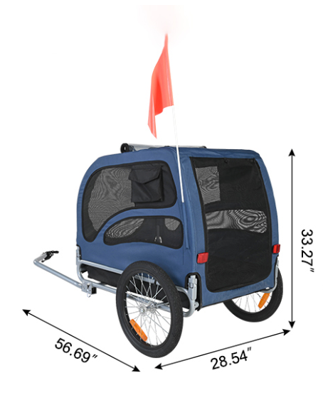 Opvouwbare Hondenfietskar – Fietsaanhanger voor Huisdieren tot 45 kg met Reflectoren en Vlag