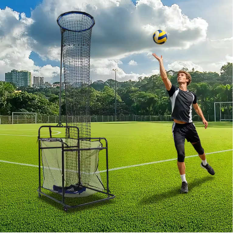 Verstelbare Volleybal Trainer – Trainingsnet met Wielen en Hoogteverstelling, Professionele Oefenapparatuur