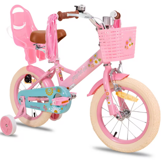 Kinderfiets voor Meisjes met Poppenzitje en Mand – Inclusief Zijwieltjes en Streamers