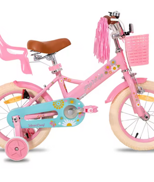 Kinderfiets voor Meisjes met Poppenzitje en Mand – Inclusief Zijwieltjes en Streamers