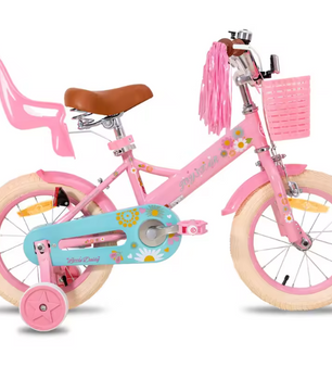 Kinderfiets voor Meisjes met Poppenzitje en Mand – Inclusief Zijwieltjes en Streamers
