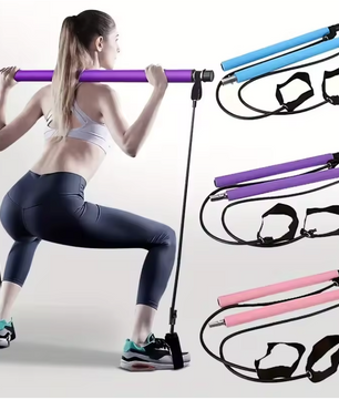 Pilates Bar Set met Weerstandsbanden – Yoga Fitness Stick voor Thuis Workout en Full Body Training`