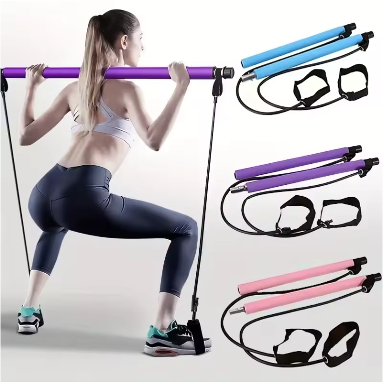 Pilates Bar Set met Weerstandsbanden – Yoga Fitness Stick voor Thuis Workout en Full Body Training`