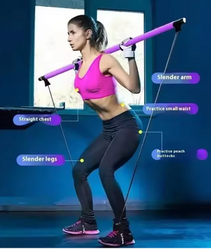 Pilates Bar Set met Weerstandsbanden – Yoga Fitness Stick voor Thuis Workout en Full Body Training`
