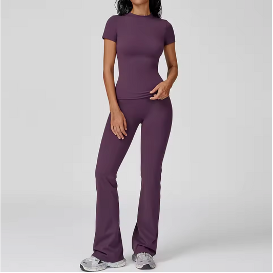 Dames Sportset 2-Delig – Yoga Outfit met High Waist Legging en Long Sleeve Top
