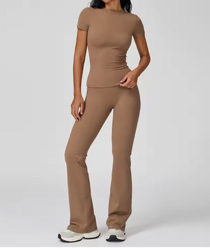 Dames Sportset 2-Delig – Yoga Outfit met High Waist Legging en Long Sleeve Top