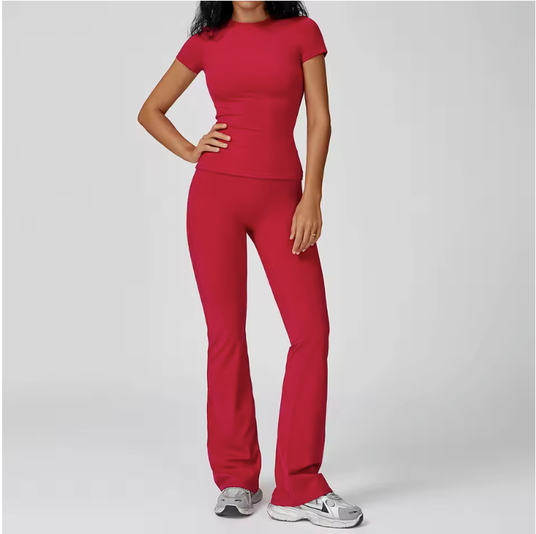 Dames Sportset 2-Delig – Yoga Outfit met High Waist Legging en Long Sleeve Top