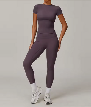 Dames Sportset 2-Delig – Yoga Outfit met High Waist Legging en Long Sleeve Top