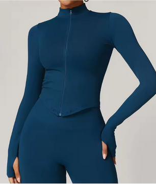 Dames Sport Crop Top met Rits – Lange Mouwen Fitness Shirt voor Yoga en Running