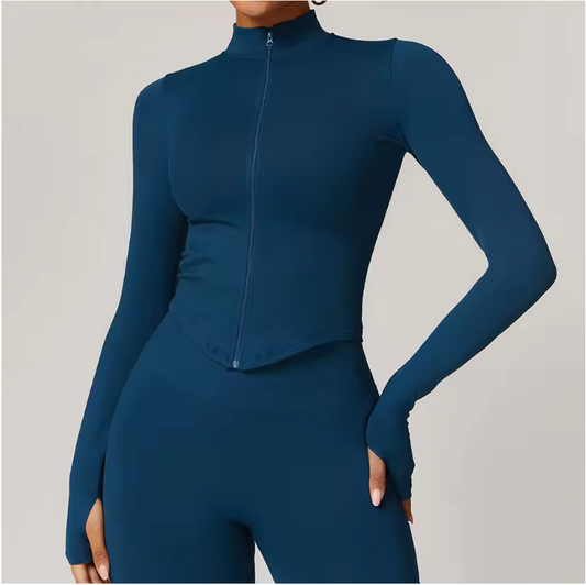 Dames Sport Crop Top met Rits – Lange Mouwen Fitness Shirt voor Yoga en Running