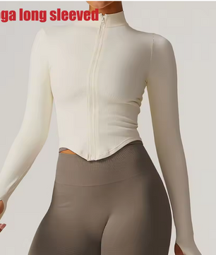 Dames Sport Crop Top met Rits – Lange Mouwen Fitness Shirt voor Yoga en Running