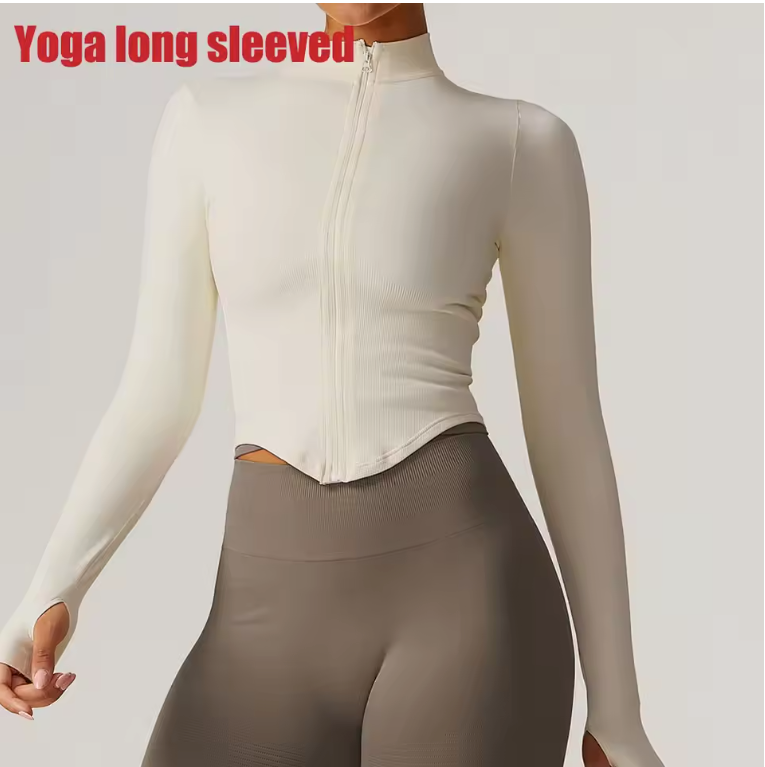 Dames Sport Crop Top met Rits – Lange Mouwen Fitness Shirt voor Yoga en Running