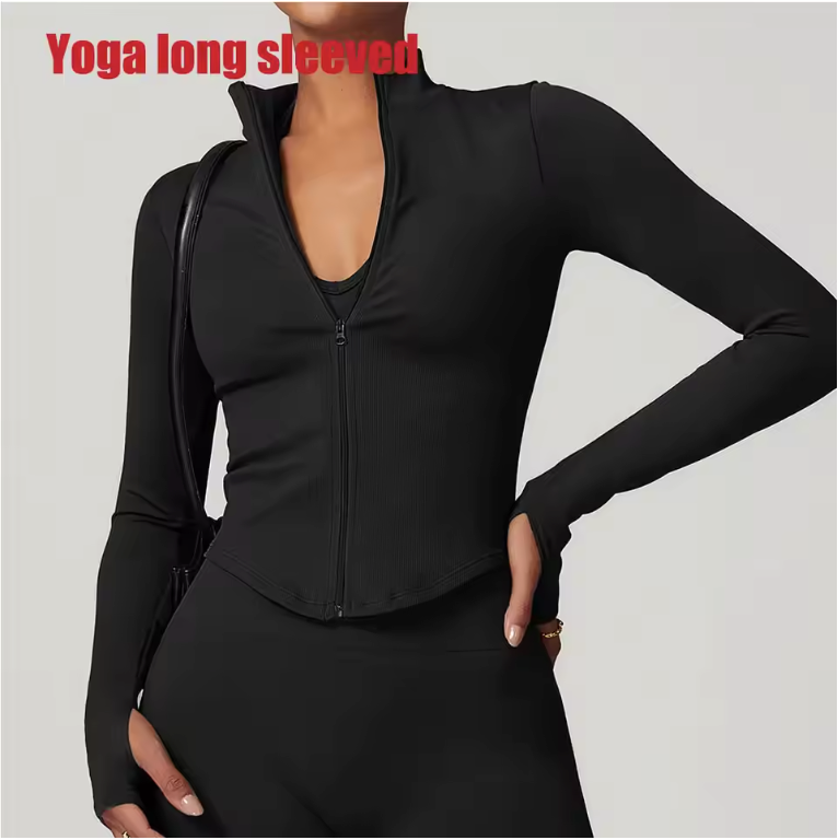 Dames Sport Crop Top met Rits – Lange Mouwen Fitness Shirt voor Yoga en Running