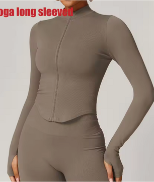 Dames Sport Crop Top met Rits – Lange Mouwen Fitness Shirt voor Yoga en Running