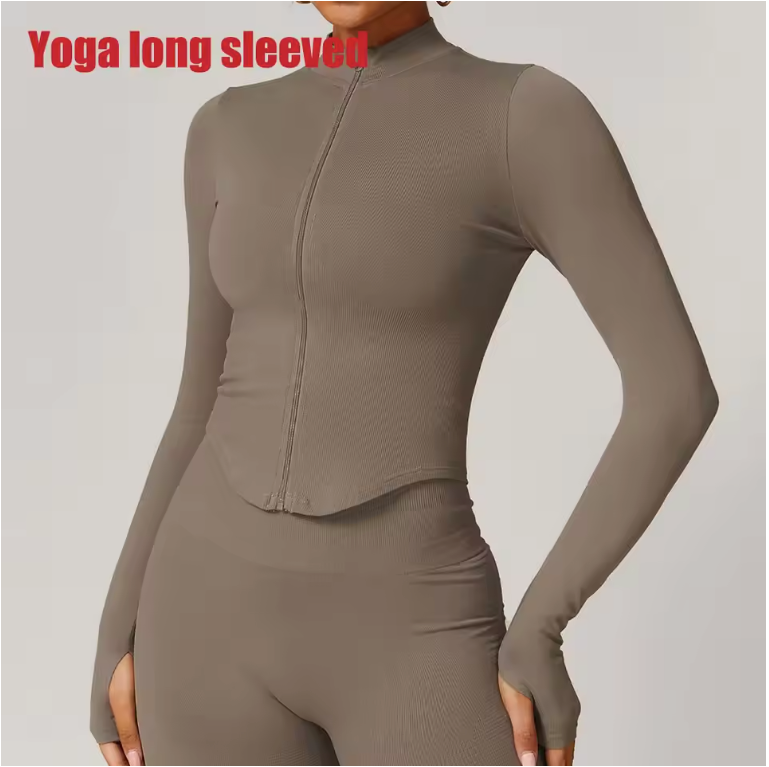 Dames Sport Crop Top met Rits – Lange Mouwen Fitness Shirt voor Yoga en Running