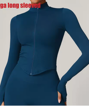 Dames Sport Crop Top met Rits – Lange Mouwen Fitness Shirt voor Yoga en Running