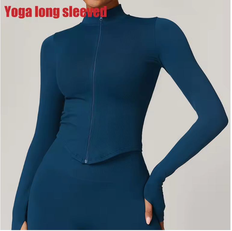 Dames Sport Crop Top met Rits – Lange Mouwen Fitness Shirt voor Yoga en Running