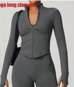 Dames Sport Crop Top met Rits – Lange Mouwen Fitness Shirt voor Yoga en Running