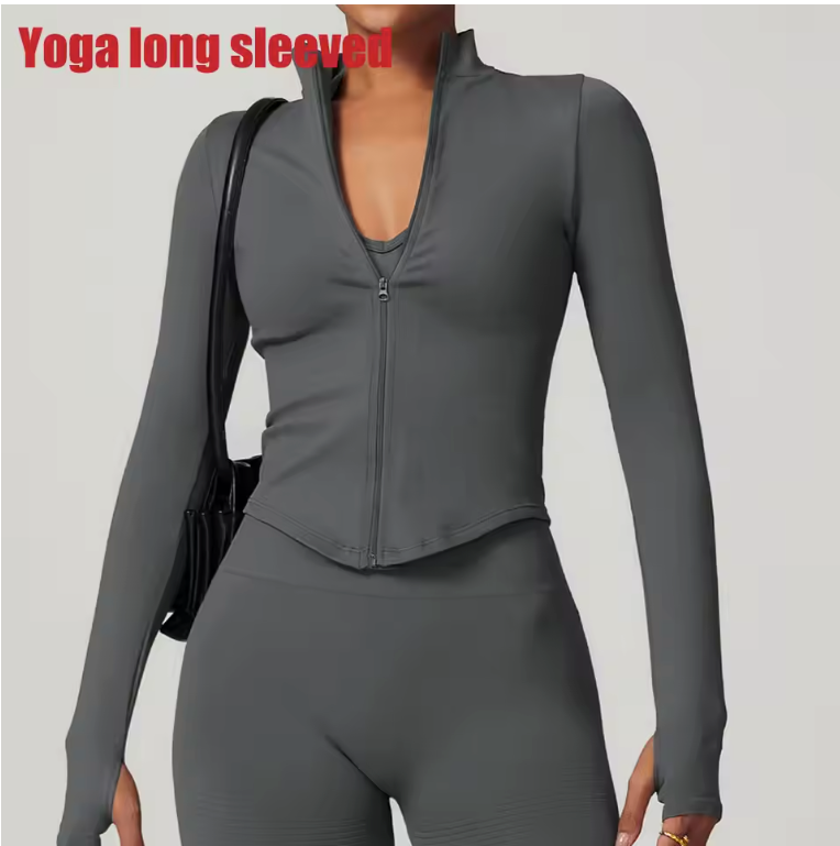 Dames Sport Crop Top met Rits – Lange Mouwen Fitness Shirt voor Yoga en Running
