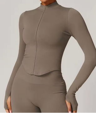 Dames Sport Crop Top met Rits – Lange Mouwen Fitness Shirt voor Yoga en Running