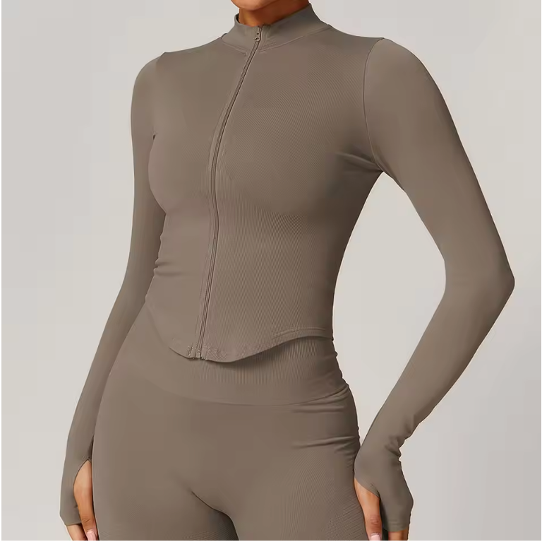 Dames Sport Crop Top met Rits – Lange Mouwen Fitness Shirt voor Yoga en Running