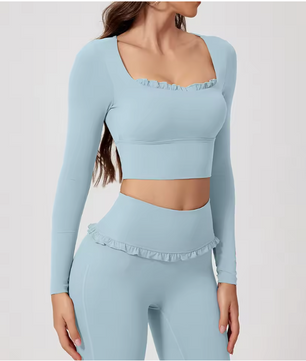 Dames Sport Crop Top Lange Mouwen – Ademend Yoga Shirt voor Fitness en Workout