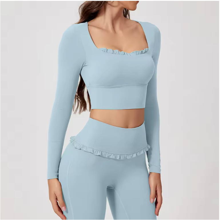 Dames Sport Crop Top Lange Mouwen – Ademend Yoga Shirt voor Fitness en Workout