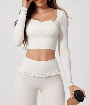 Dames Sport Crop Top Lange Mouwen – Ademend Yoga Shirt voor Fitness en Workout