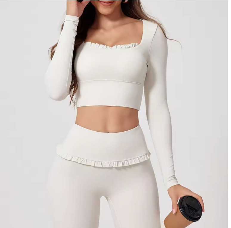 Dames Sport Crop Top Lange Mouwen – Ademend Yoga Shirt voor Fitness en Workout