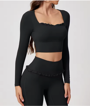 Dames Sport Crop Top Lange Mouwen – Ademend Yoga Shirt voor Fitness en Workout