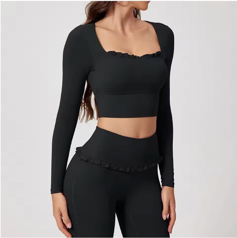Dames Sport Crop Top Lange Mouwen – Ademend Yoga Shirt voor Fitness en Workout