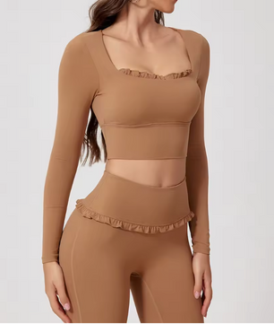 Dames Sport Crop Top Lange Mouwen – Ademend Yoga Shirt voor Fitness en Workout