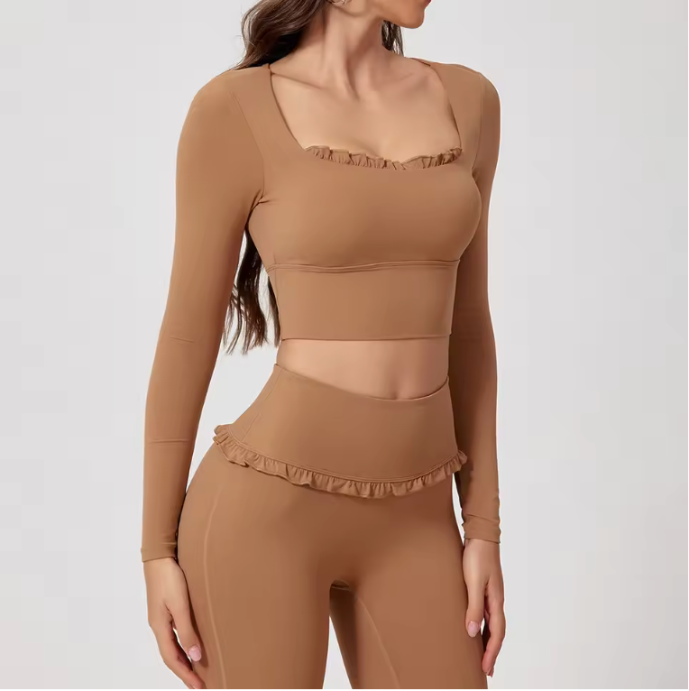 Dames Sport Crop Top Lange Mouwen – Ademend Yoga Shirt voor Fitness en Workout