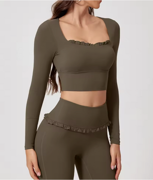 Dames Sport Crop Top Lange Mouwen – Ademend Yoga Shirt voor Fitness en Workout