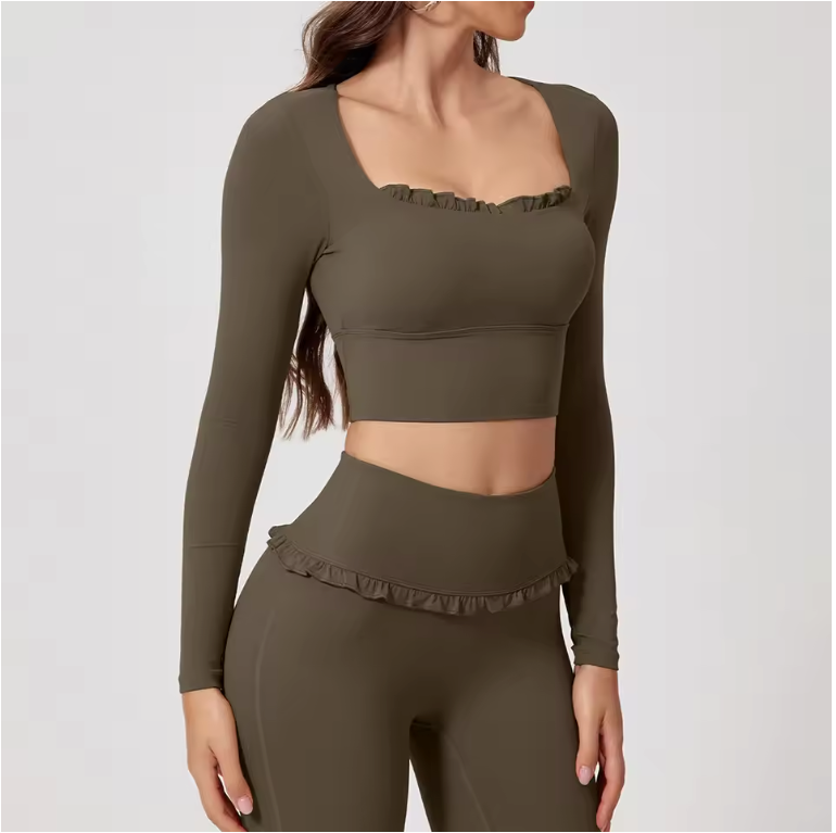 Dames Sport Crop Top Lange Mouwen – Ademend Yoga Shirt voor Fitness en Workout