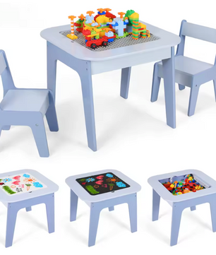 Kinder Speeltafel met 2 Stoelen – 4-in-1 Activiteitentafel met Opbergruimte en Bouwplaat