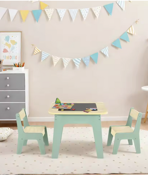 Kinder Speeltafel met 2 Stoelen – 4-in-1 Activiteitentafel met Opbergruimte en Bouwplaat