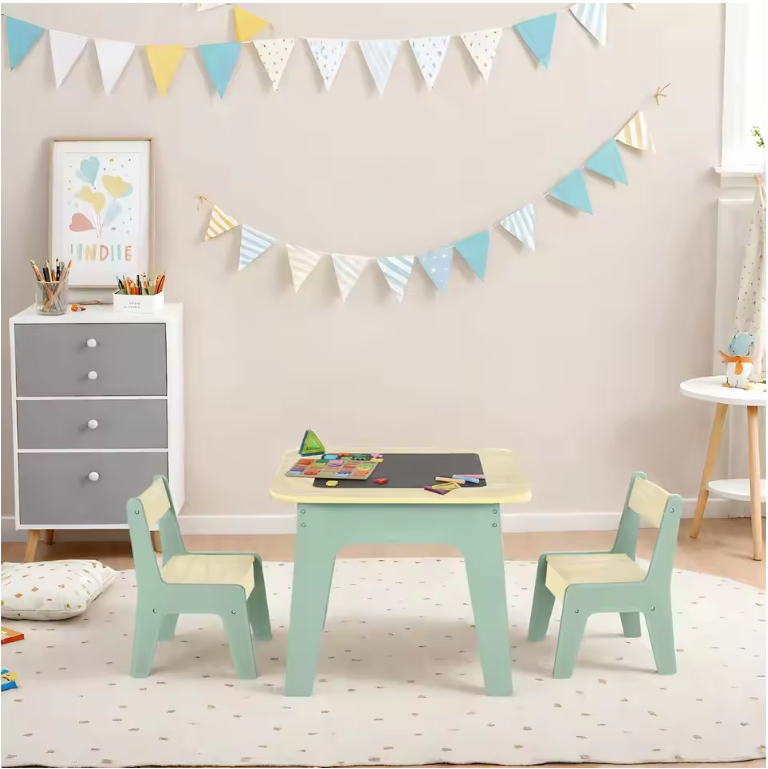 Kinder Speeltafel met 2 Stoelen – 4-in-1 Activiteitentafel met Opbergruimte en Bouwplaat
