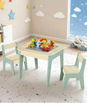 Kinder Speeltafel met 2 Stoelen – 4-in-1 Activiteitentafel met Opbergruimte en Bouwplaat