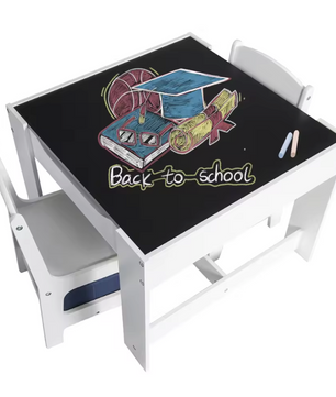 Kinder Tafel met 2 Stoelen – Houten Speeltafel met Opbergruimte en Dubbelzijdig Blad
